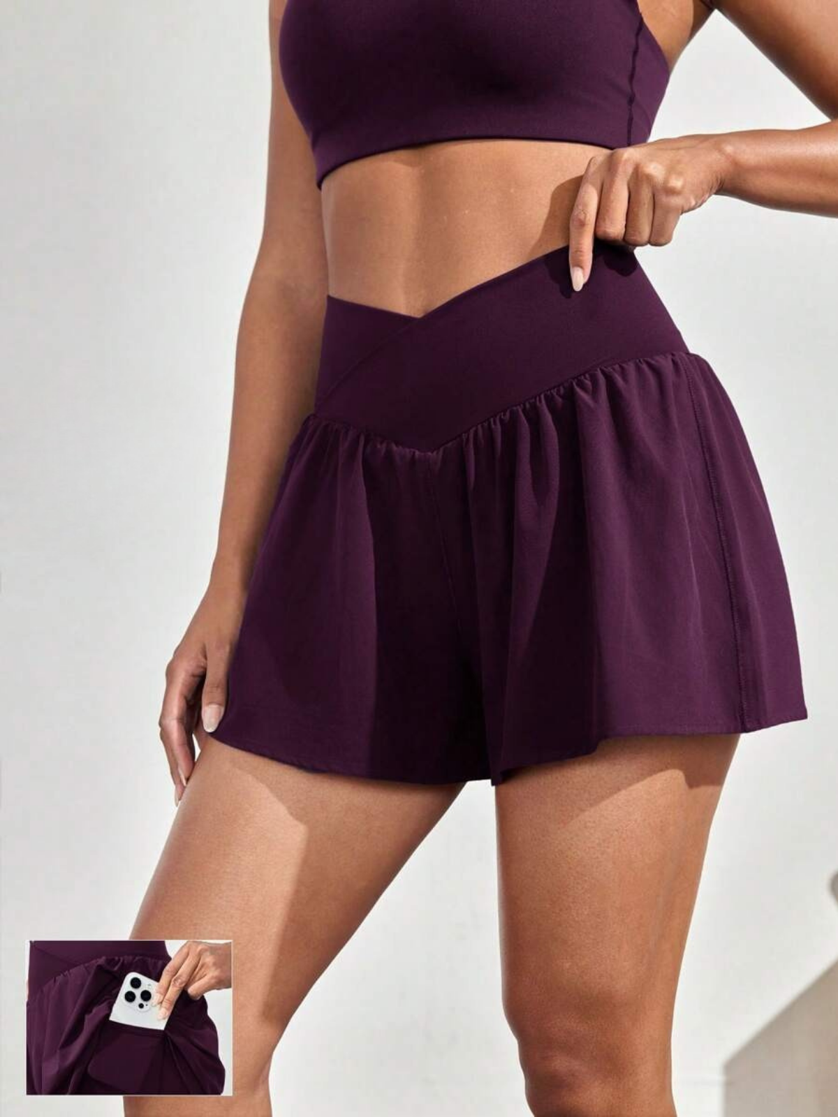 Schweißabweisende Laufshorts mit mittelhohem Bund, Taschen und schnelltrocknend