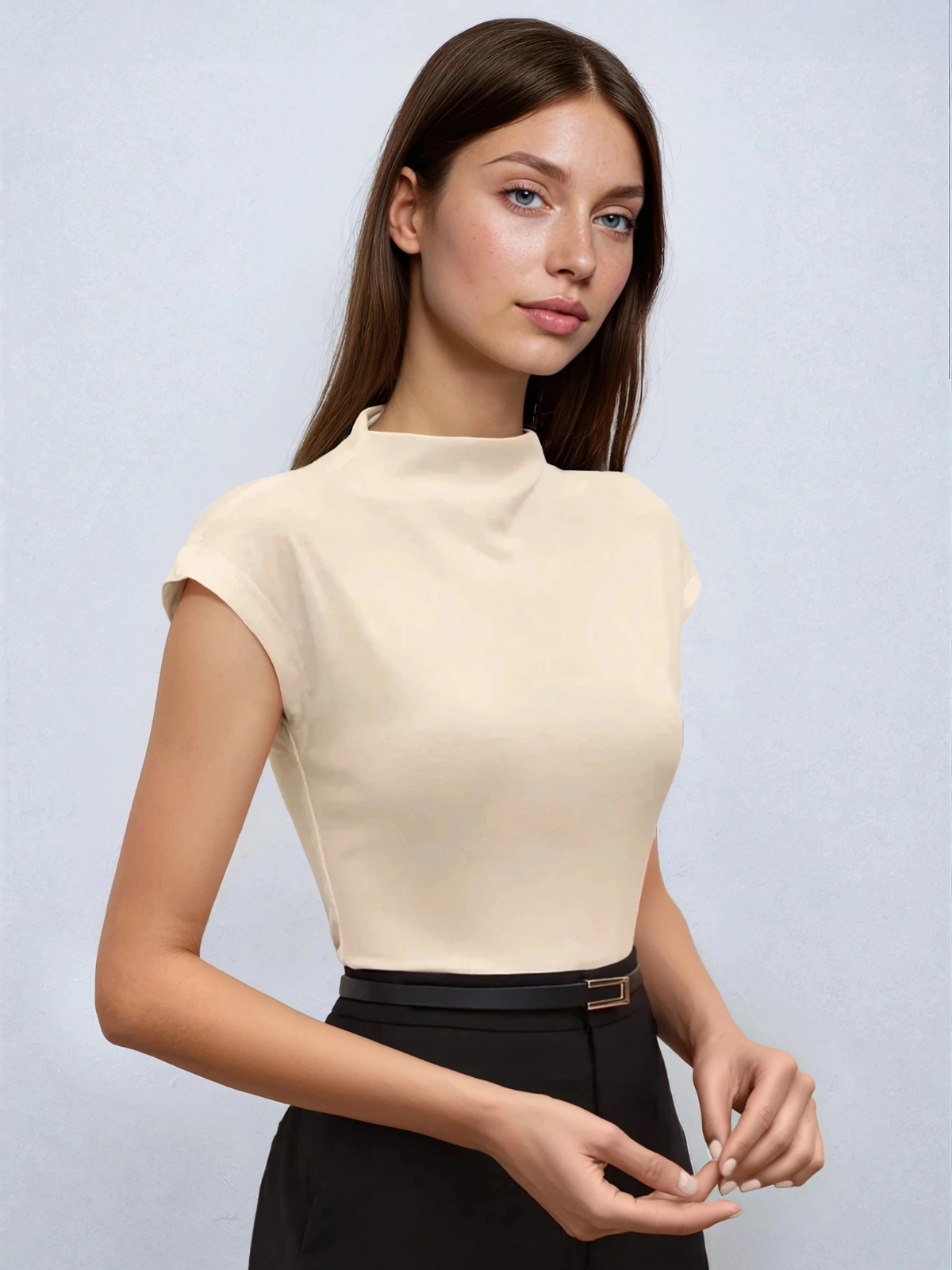Batwing Sleeve Top With Stand Collar For Office And School