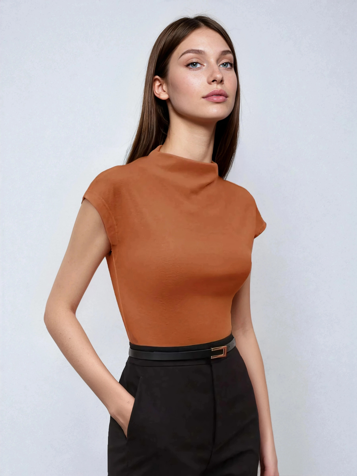 Batwing Sleeve Top With Stand Collar For Office And School