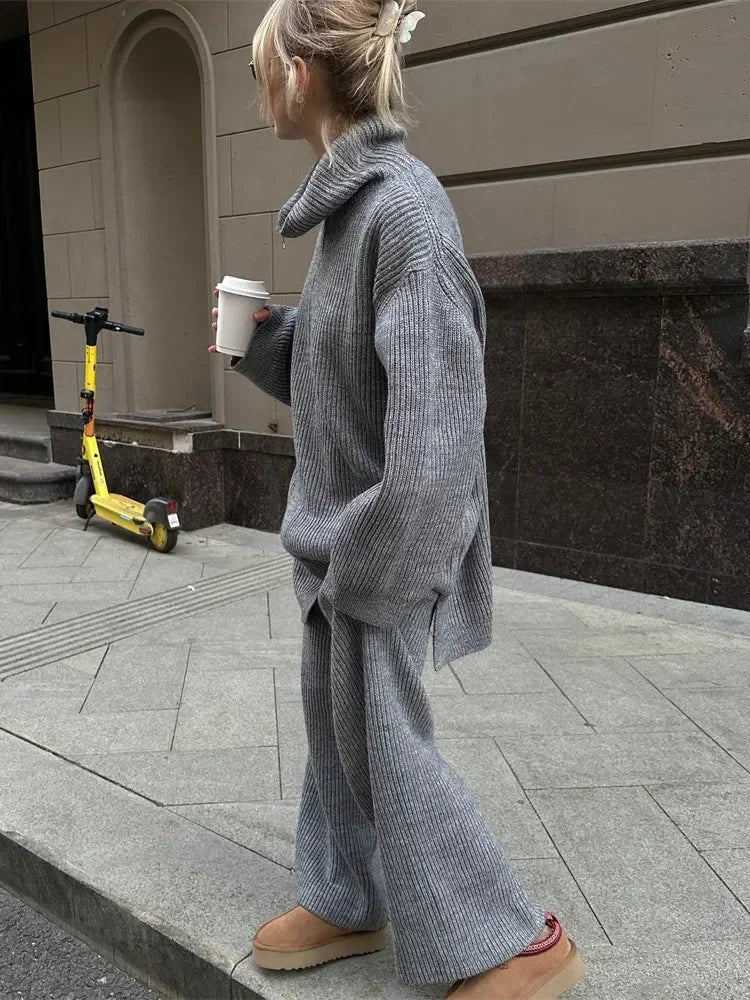 Solid Color Half Zip Sweater Matching Set - LA FEMME WANDERER