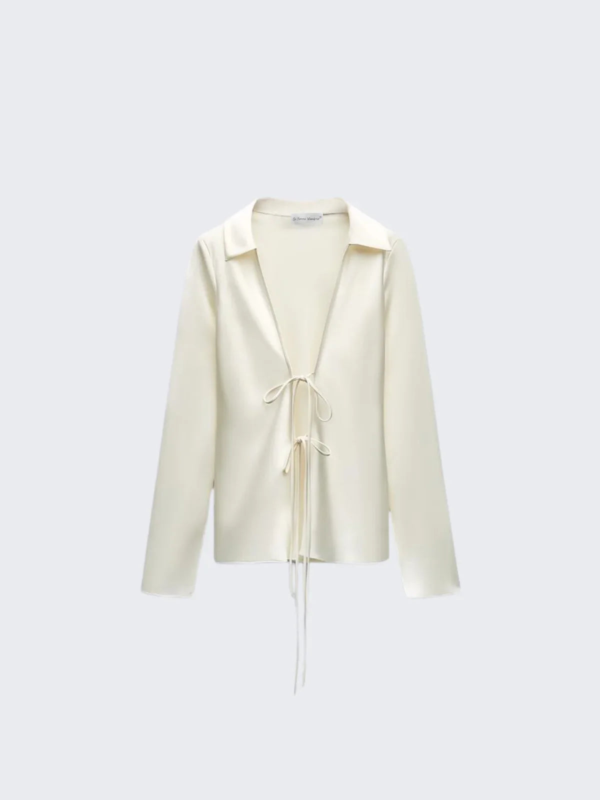 Ivory Charm Front-Tie Shirt - LA FEMME WANDERER
