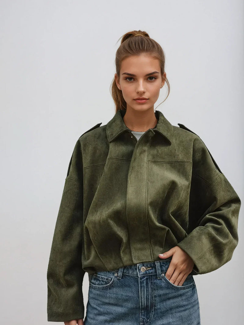 Pilotenjacke aus hochwertigem strukturiertem Wildleder mit Fledermausärmeln