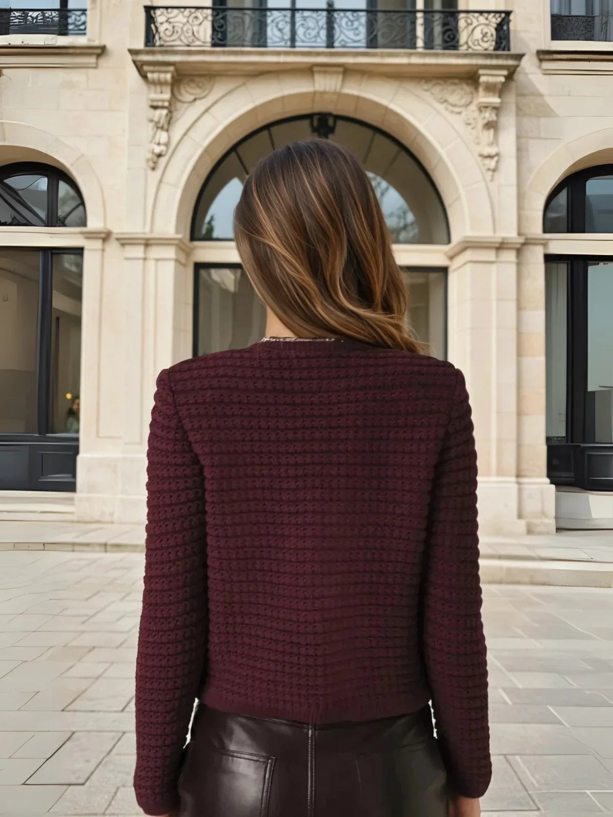 Knitted Burgundy Long-Sleeved Cardigan - LA FEMME WANDERER