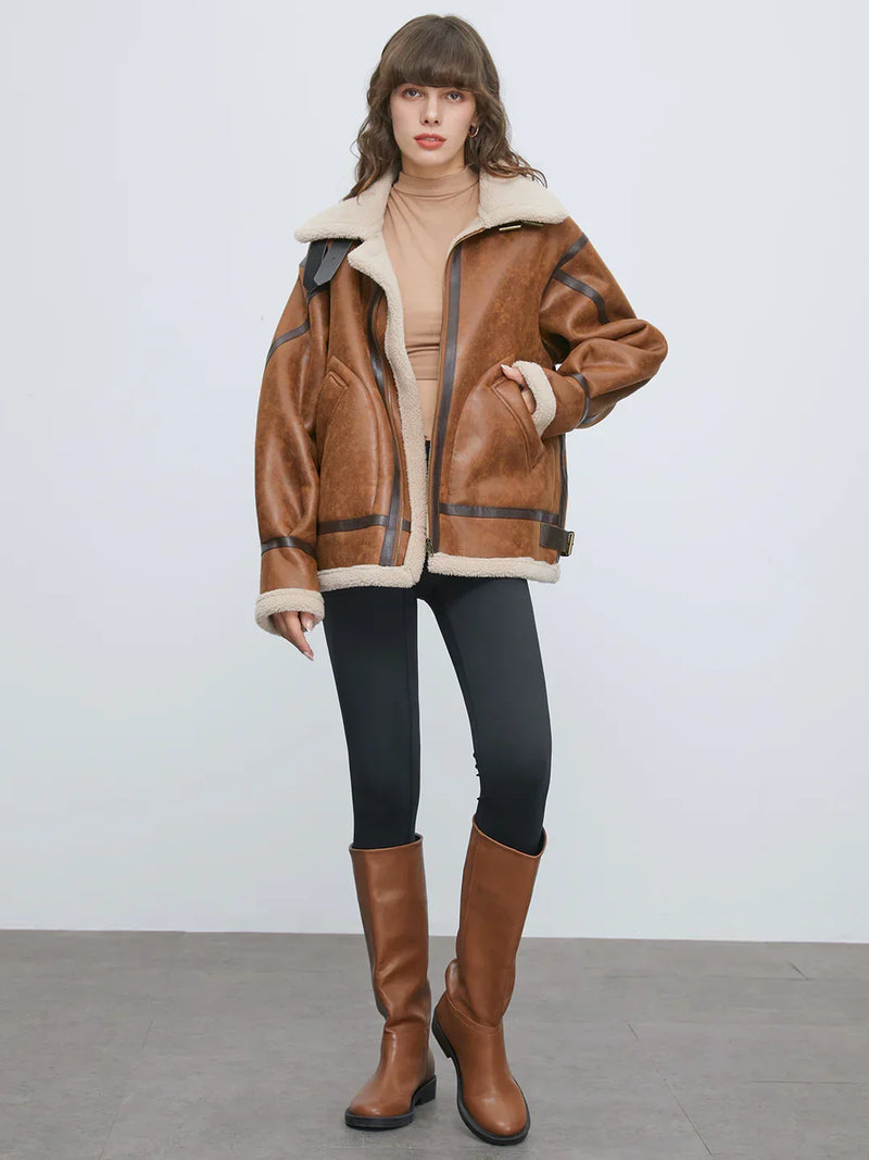 Fliegerjacke aus Wildleder und Shearling mit Sherpa-Futter
