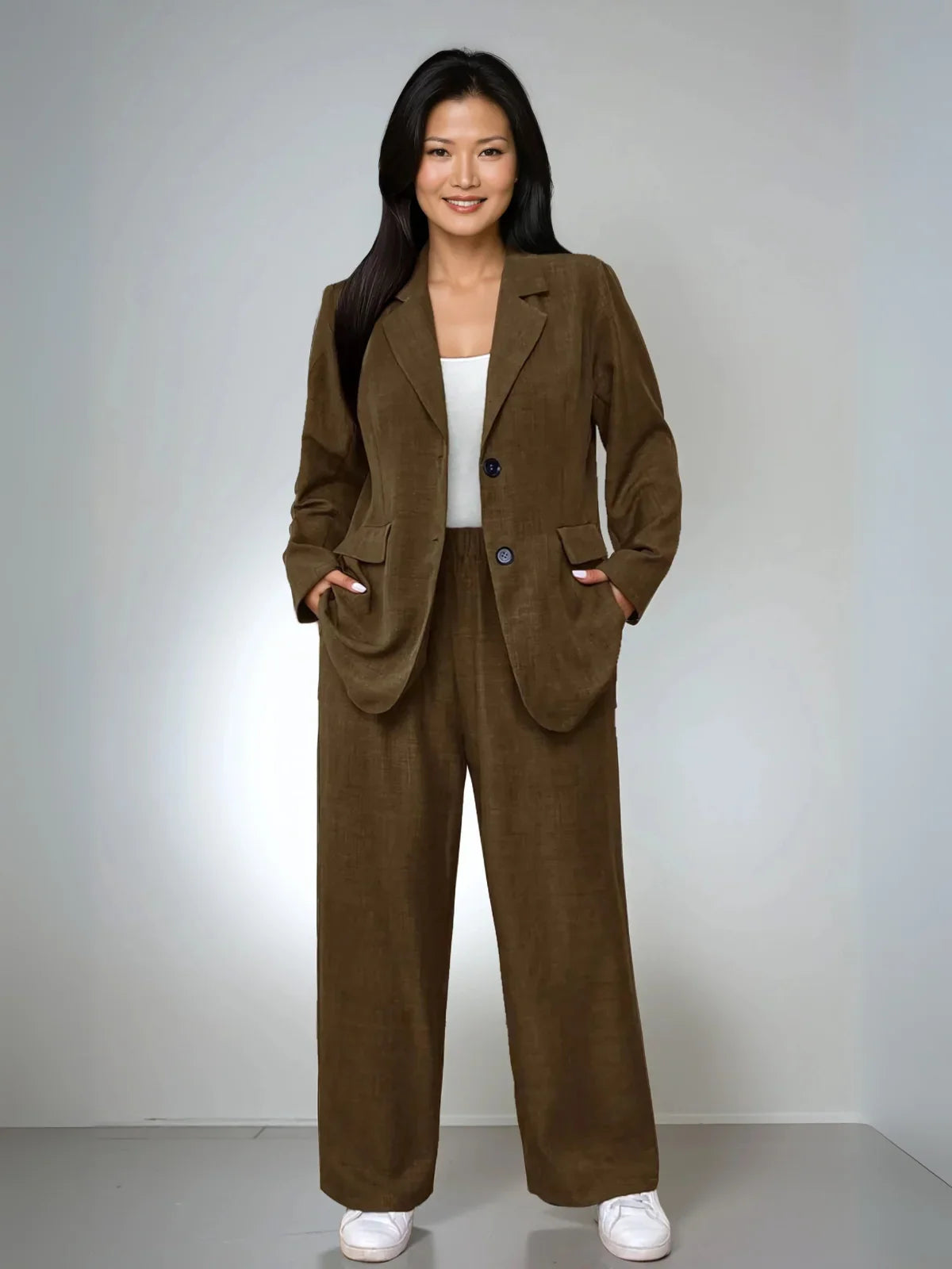 Plus Size Elegant Lapel Suit Jacket And Pants - LA FEMME WANDERER