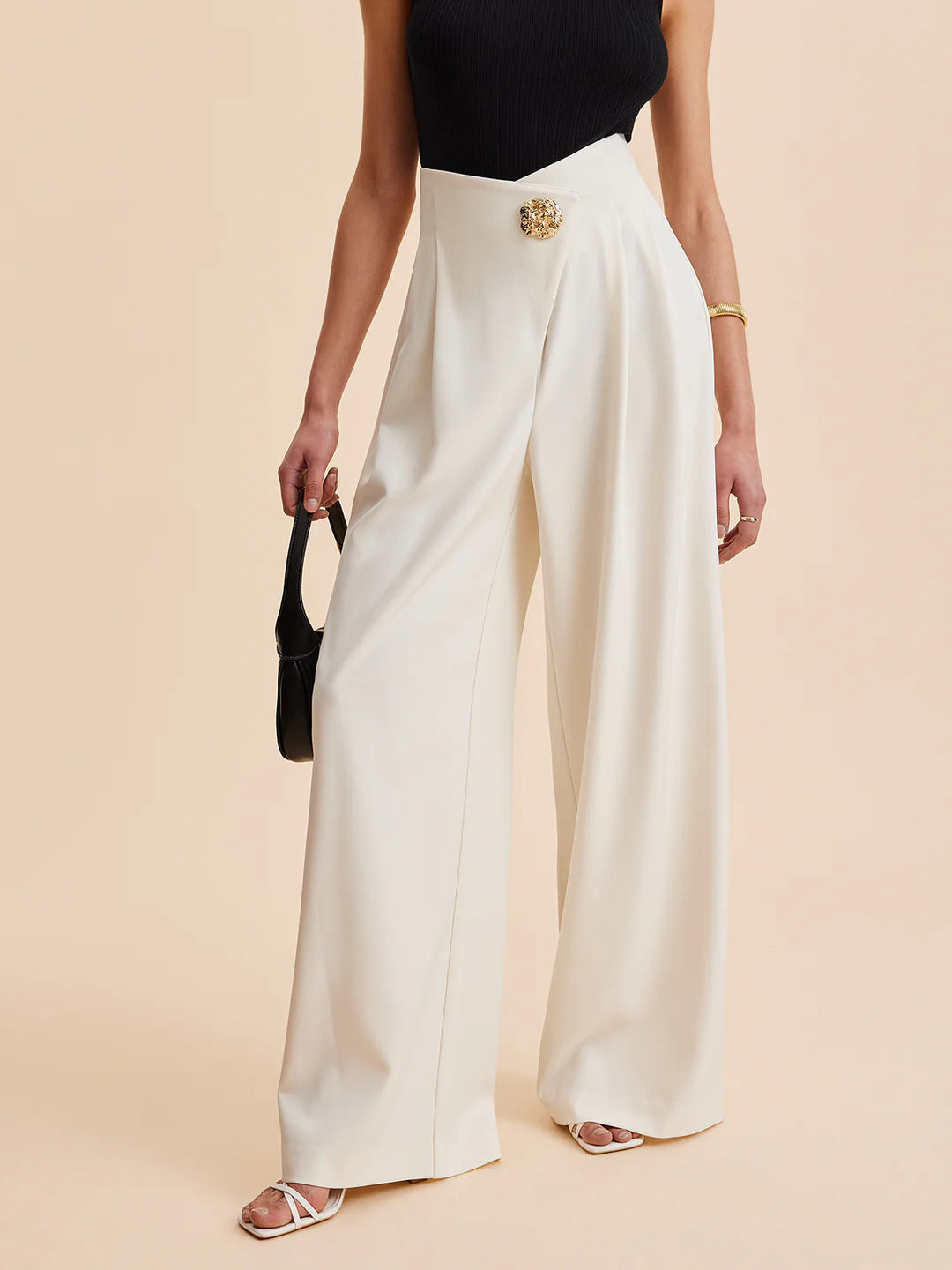 Embellished High-Waist Wide-Leg Pants - LA FEMME WANDERER