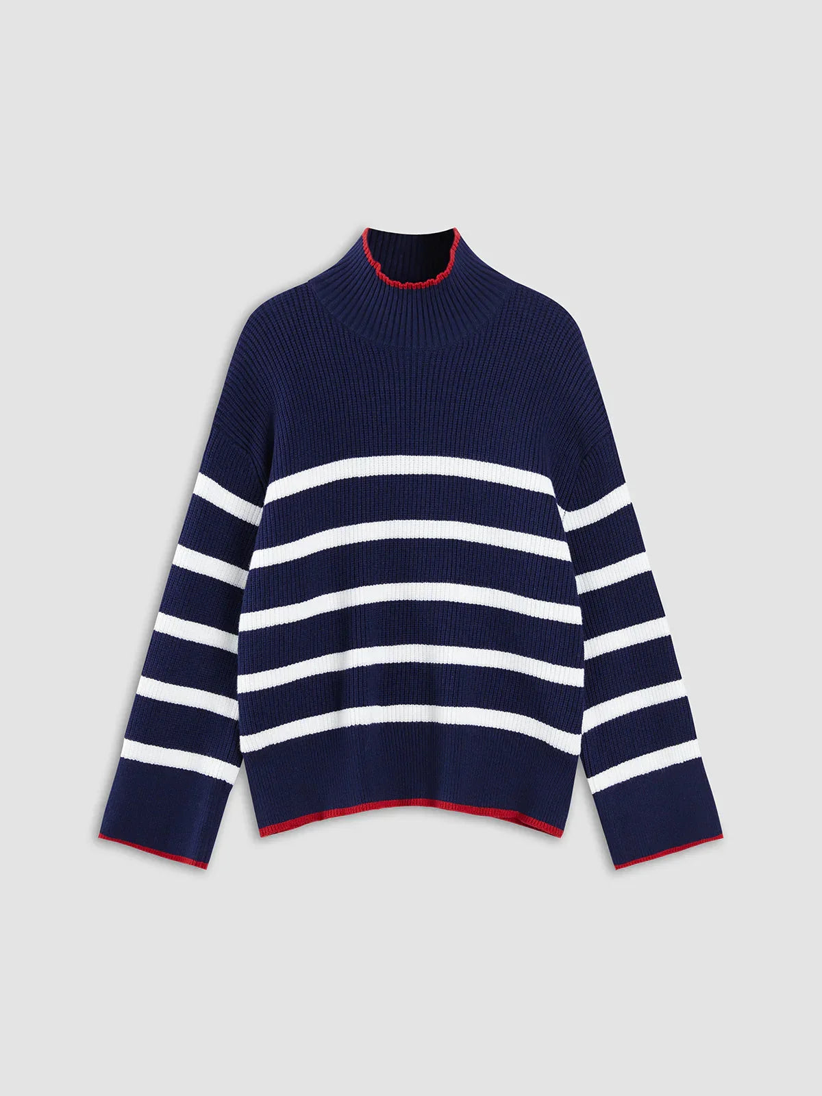 Contrast Stripe Mockneck Sweater - LA FEMME WANDERER