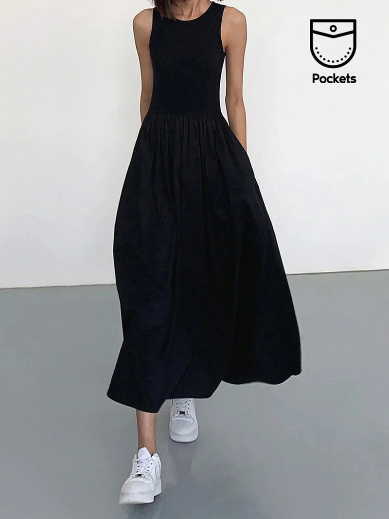 Freizeit-Langkleid mit Rundhalsausschnitt