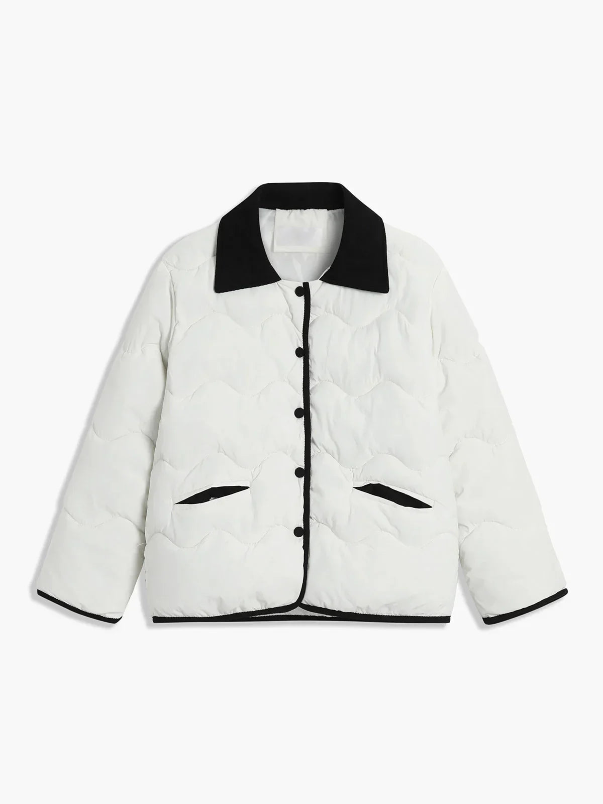 Contrast Trim Quilted Puffer Coat - LA FEMME WANDERER