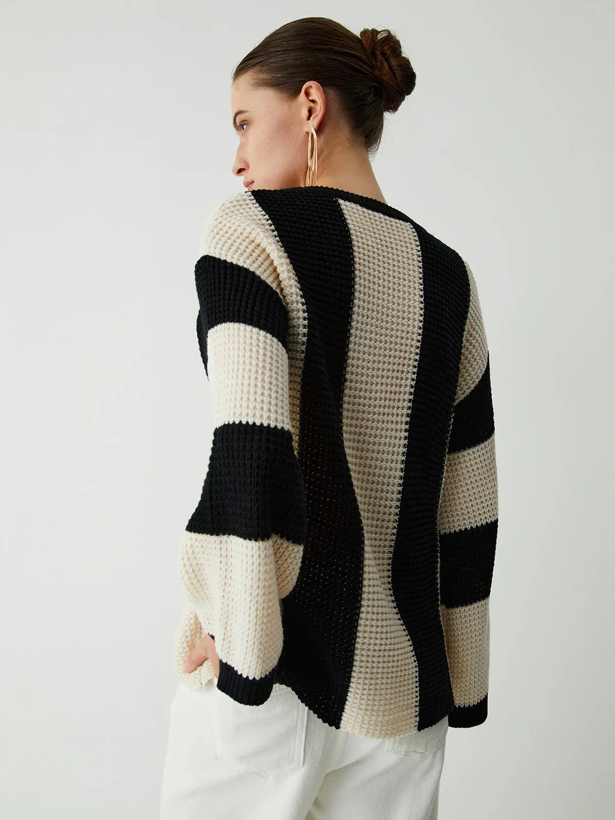 Pointelle Stripe Sweater - LA FEMME WANDERER