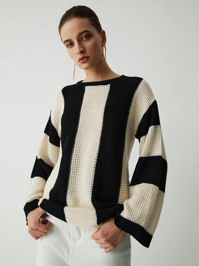 Hollow Pointelle Stripe Sweater