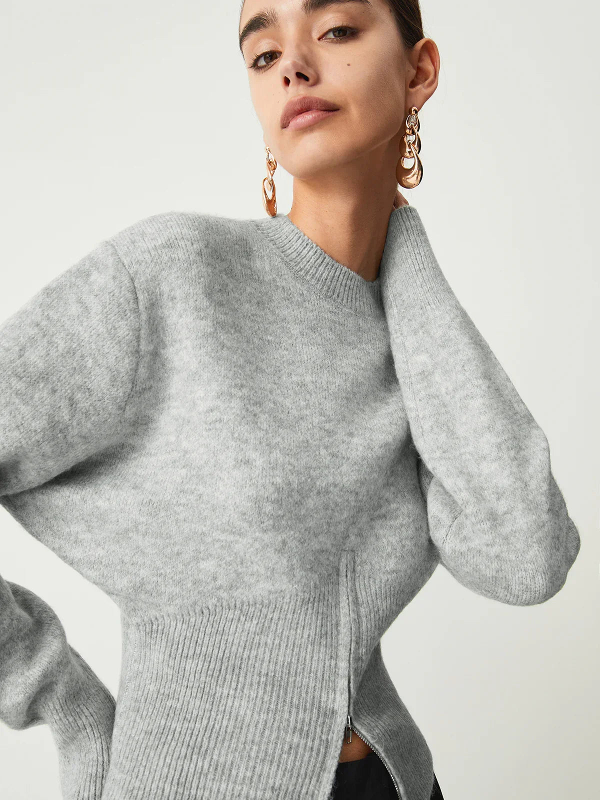 Half Zip Fuzzy Sweater - LA FEMME WANDERER