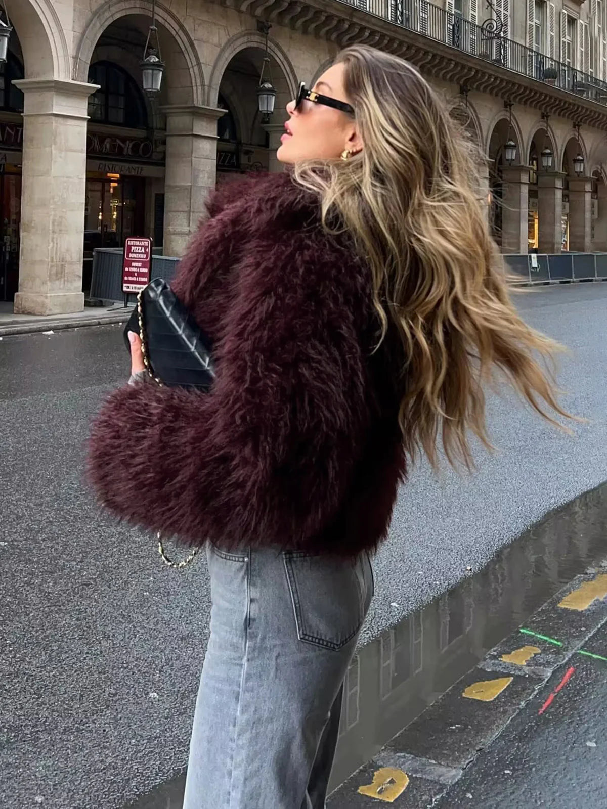 Fuzzy Faux Fur Short Coat - LA FEMME WANDERER