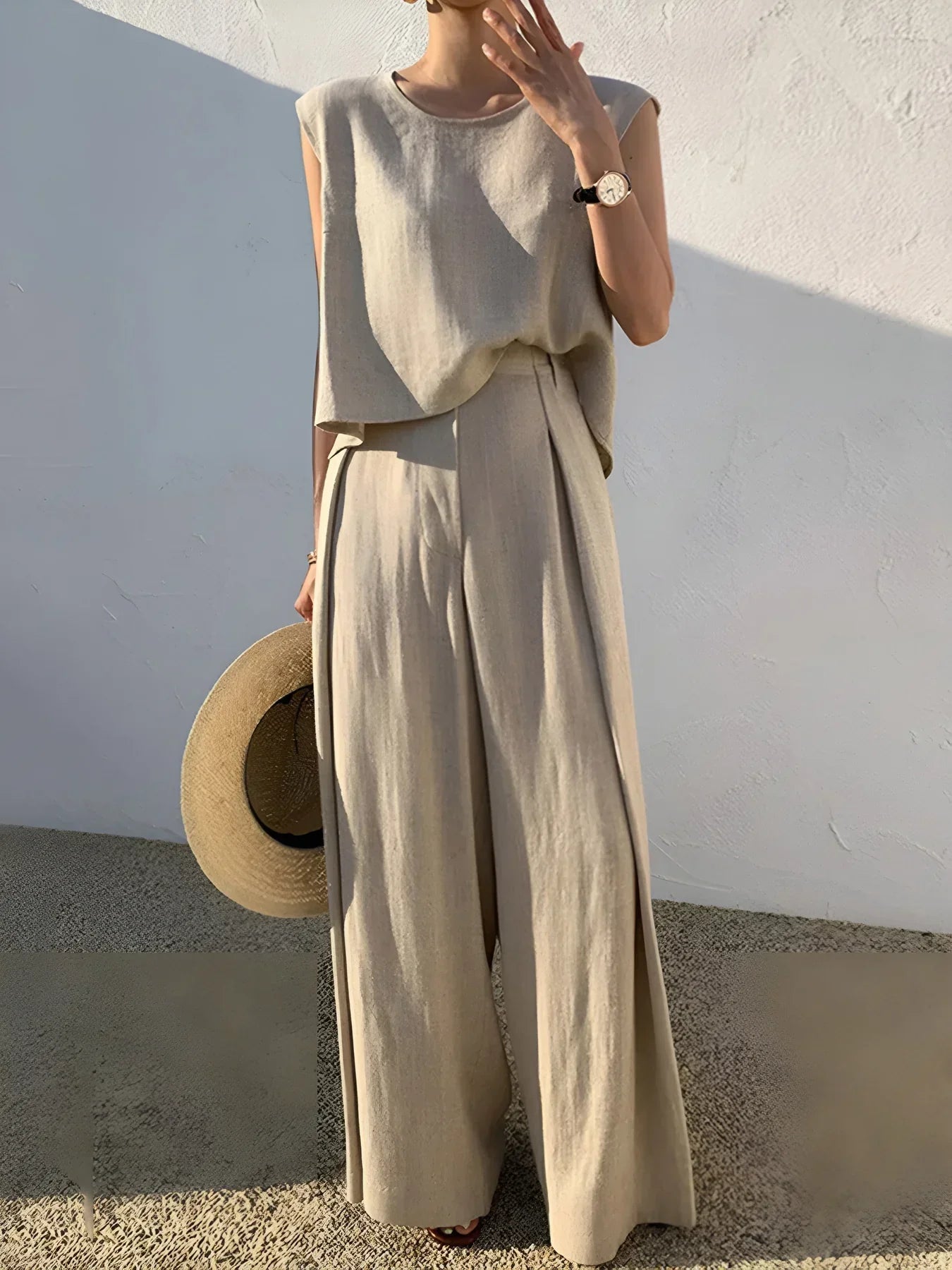 Linen Blends Casual Pants Matching Suit - LA FEMME WANDERER