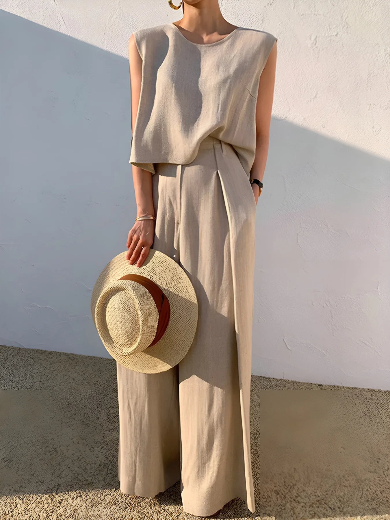 Linen Blends Casual Pants Matching Suit - LA FEMME WANDERER