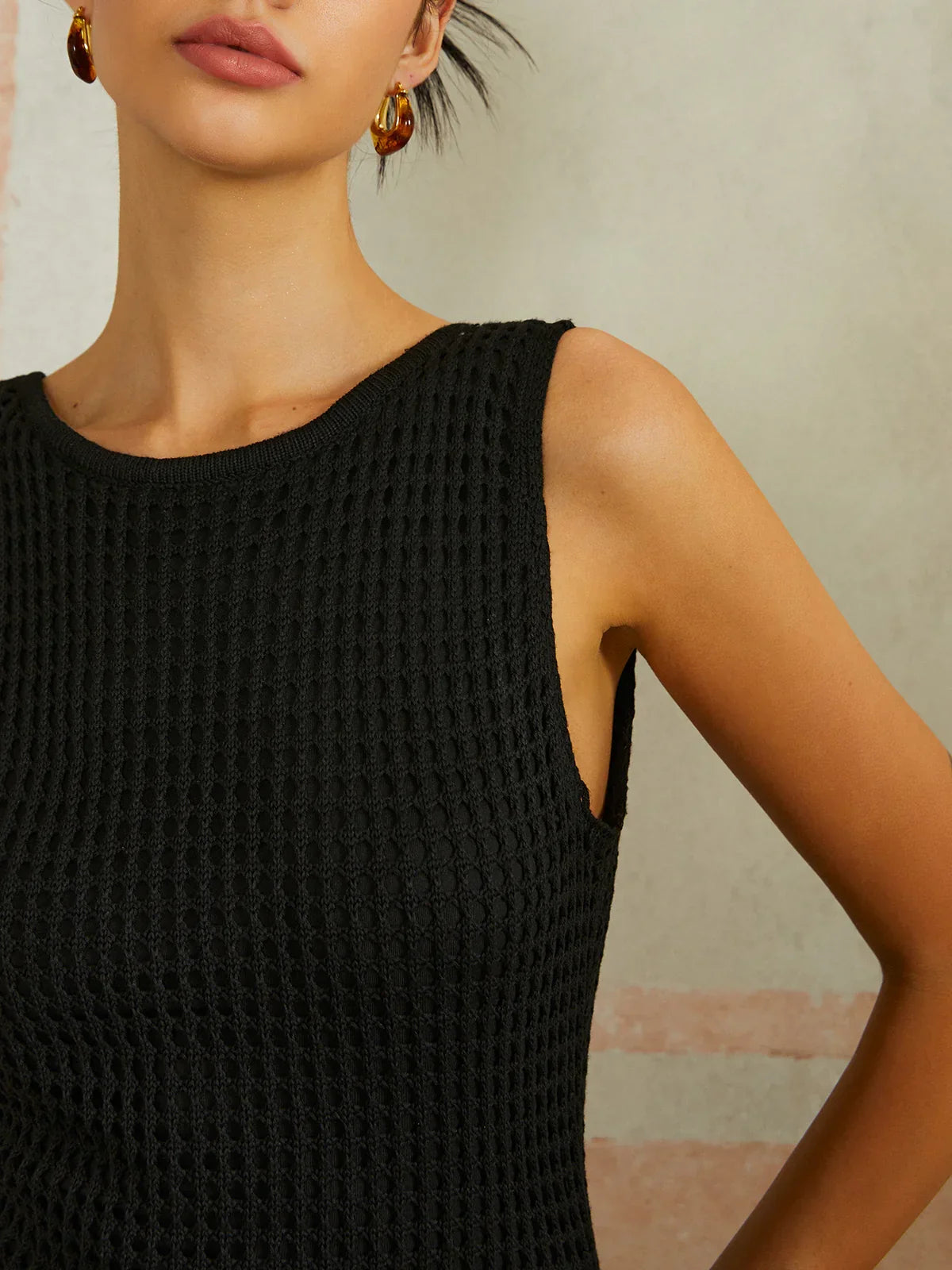 Backless Slit Sleeveless Sweater Dress - LA FEMME WANDERER