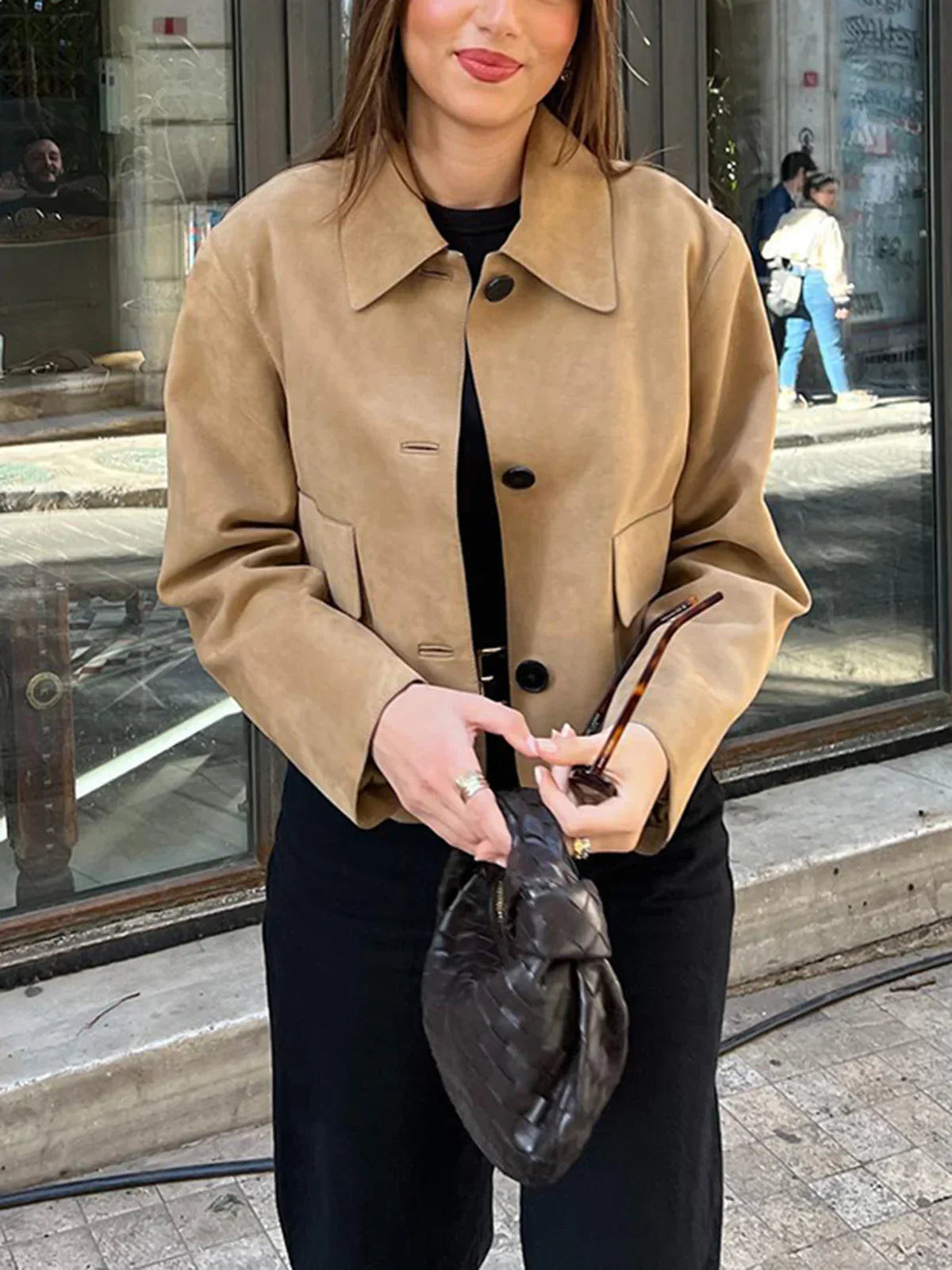 Suede Soft Button Lapel Jacket - LA FEMME WANDERER