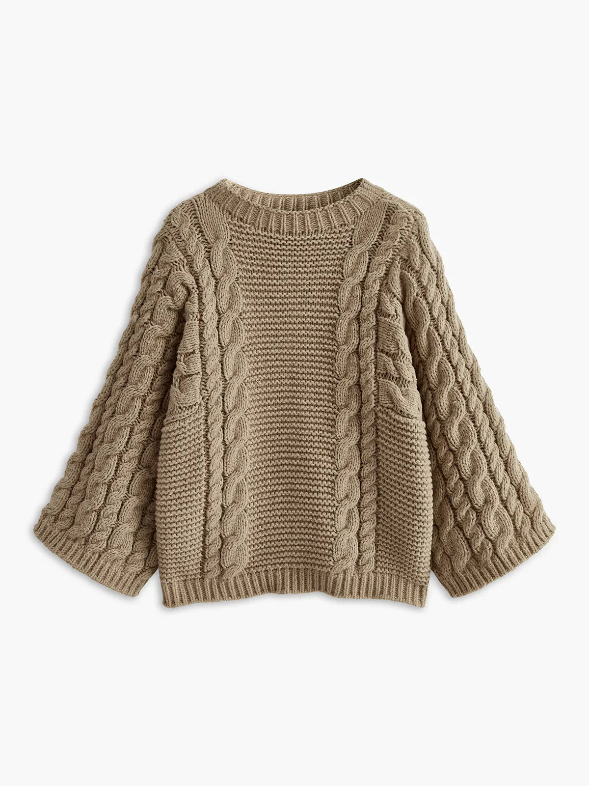 Leisure Round Neck Cable Knit Sweater - LA FEMME WANDERER