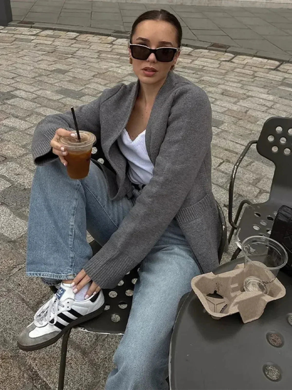 All-match V-neck Long-sleeved Knitted Cardigan - LA FEMME WANDERER