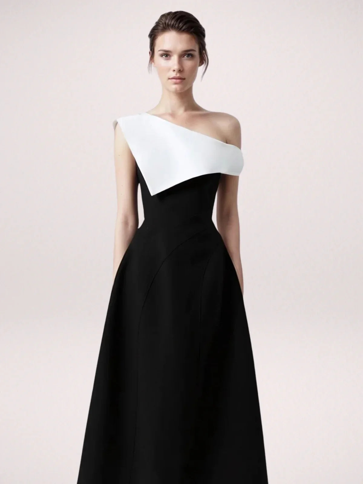 Classic Elegance Black And White Off-shoulder Dress - LA FEMME WANDERER