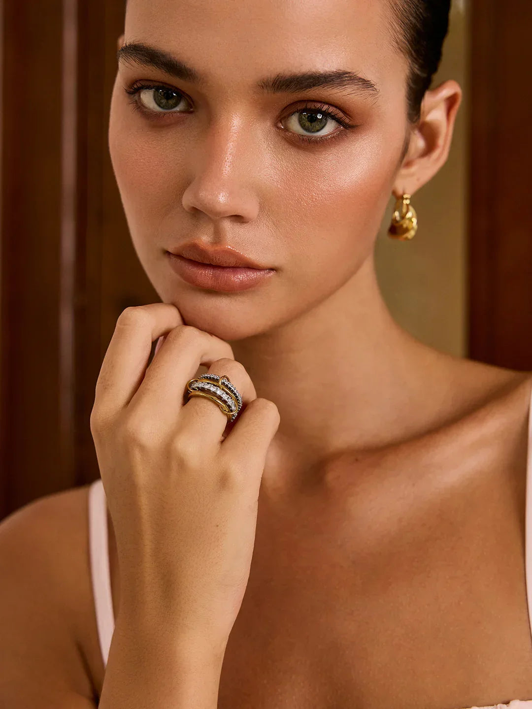 Stacked Cubic Zirconia Ring Gold Plated - LA FEMME WANDERER