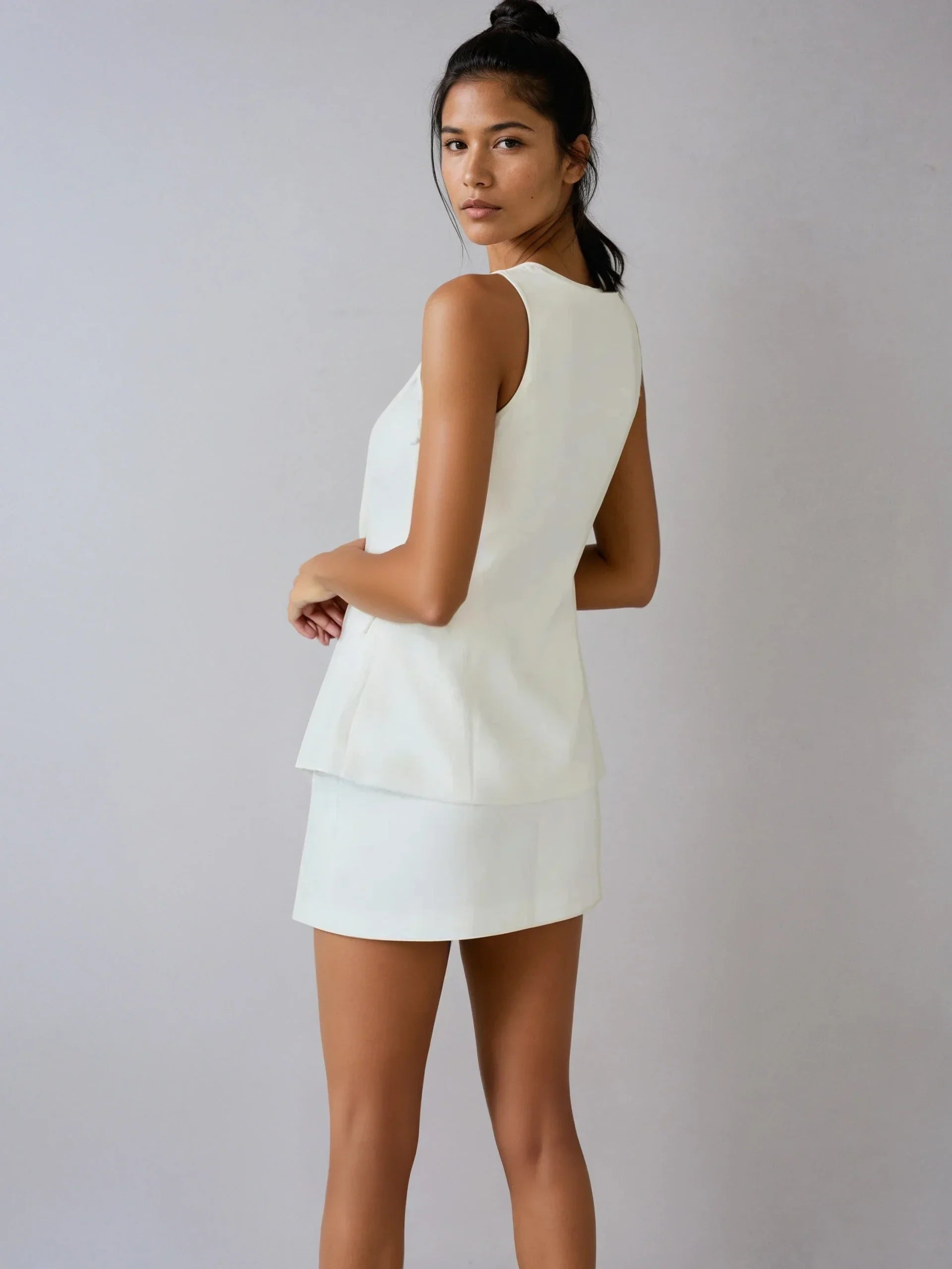 Elegant Style Square Collar Sleeveless Skirt Set - LA FEMME WANDERER