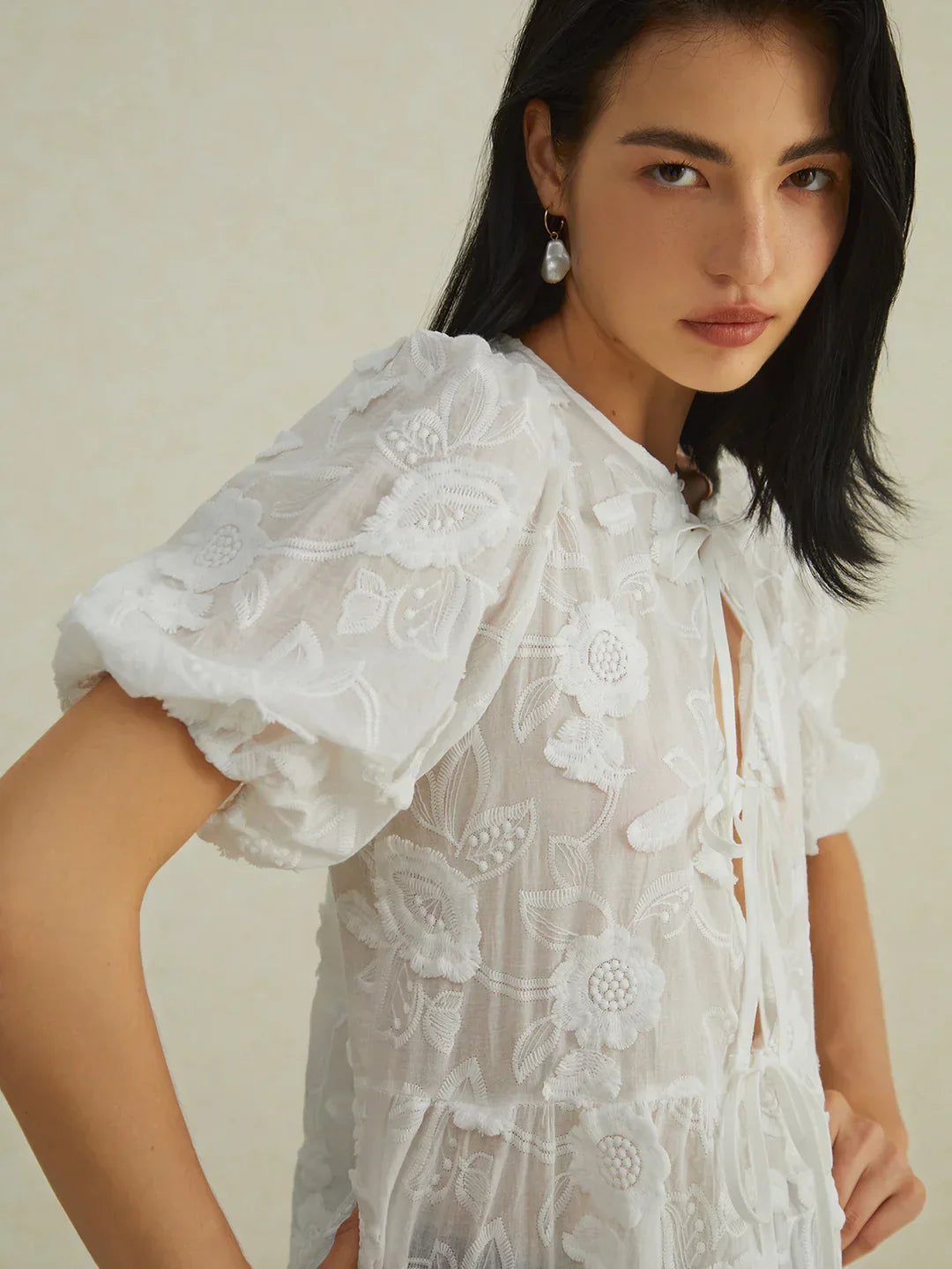 Floral Knotted Puff Sleeve Shirt - LA FEMME WANDERER