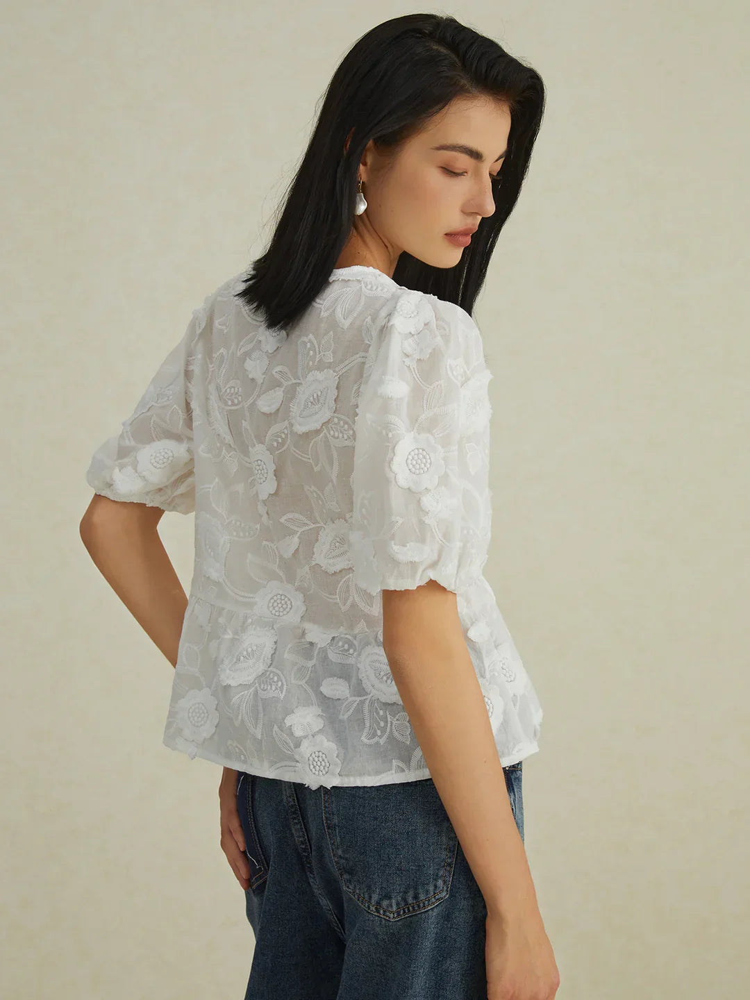 Floral Knotted Puff Sleeve Shirt - LA FEMME WANDERER