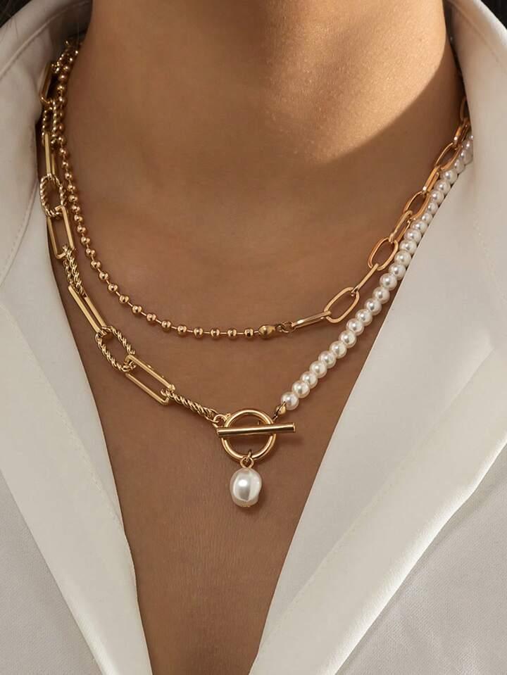 Golden Links & Pearls Statement Set