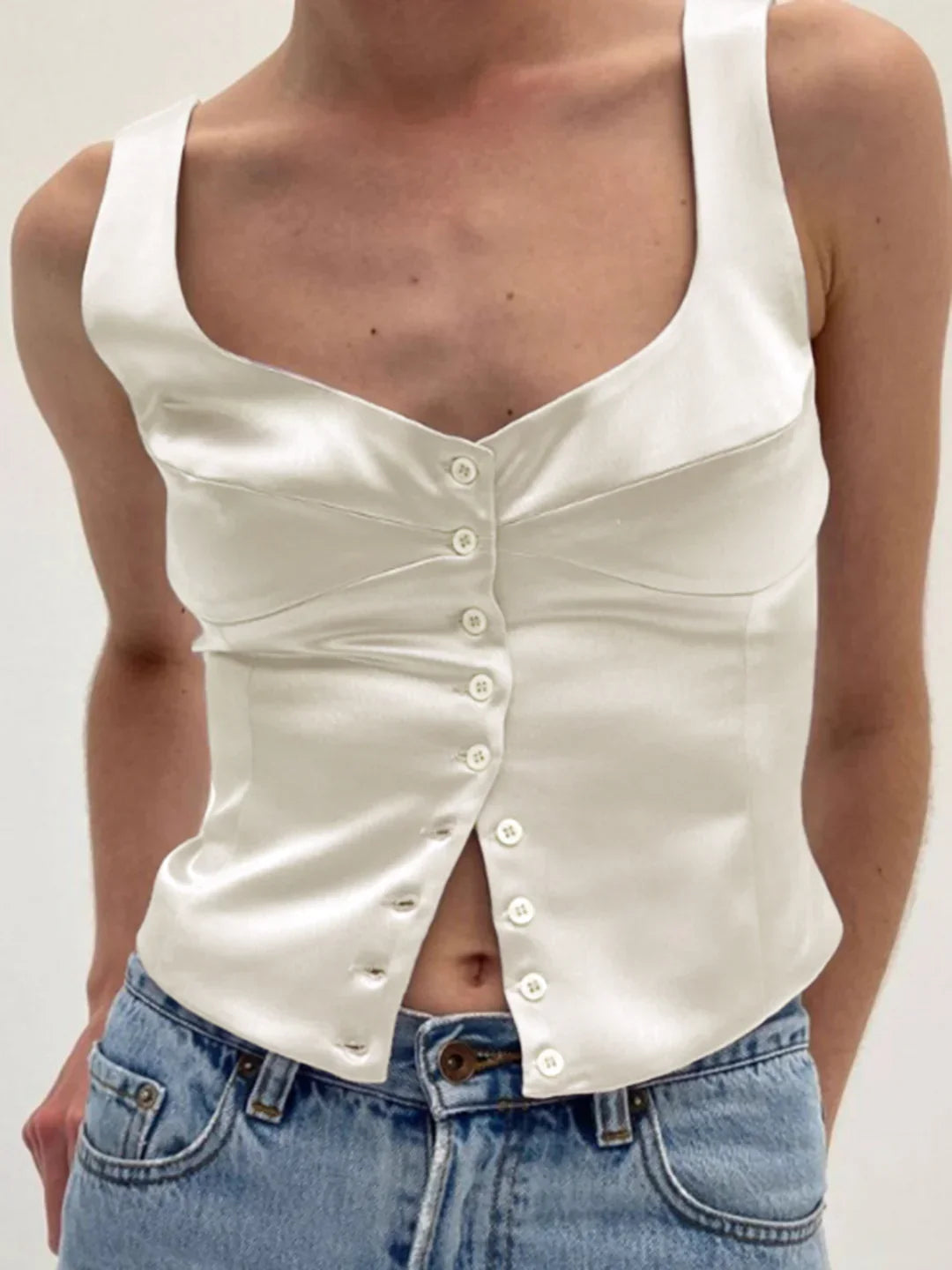 Casual Button-Front Tank Top - LA FEMME WANDERER