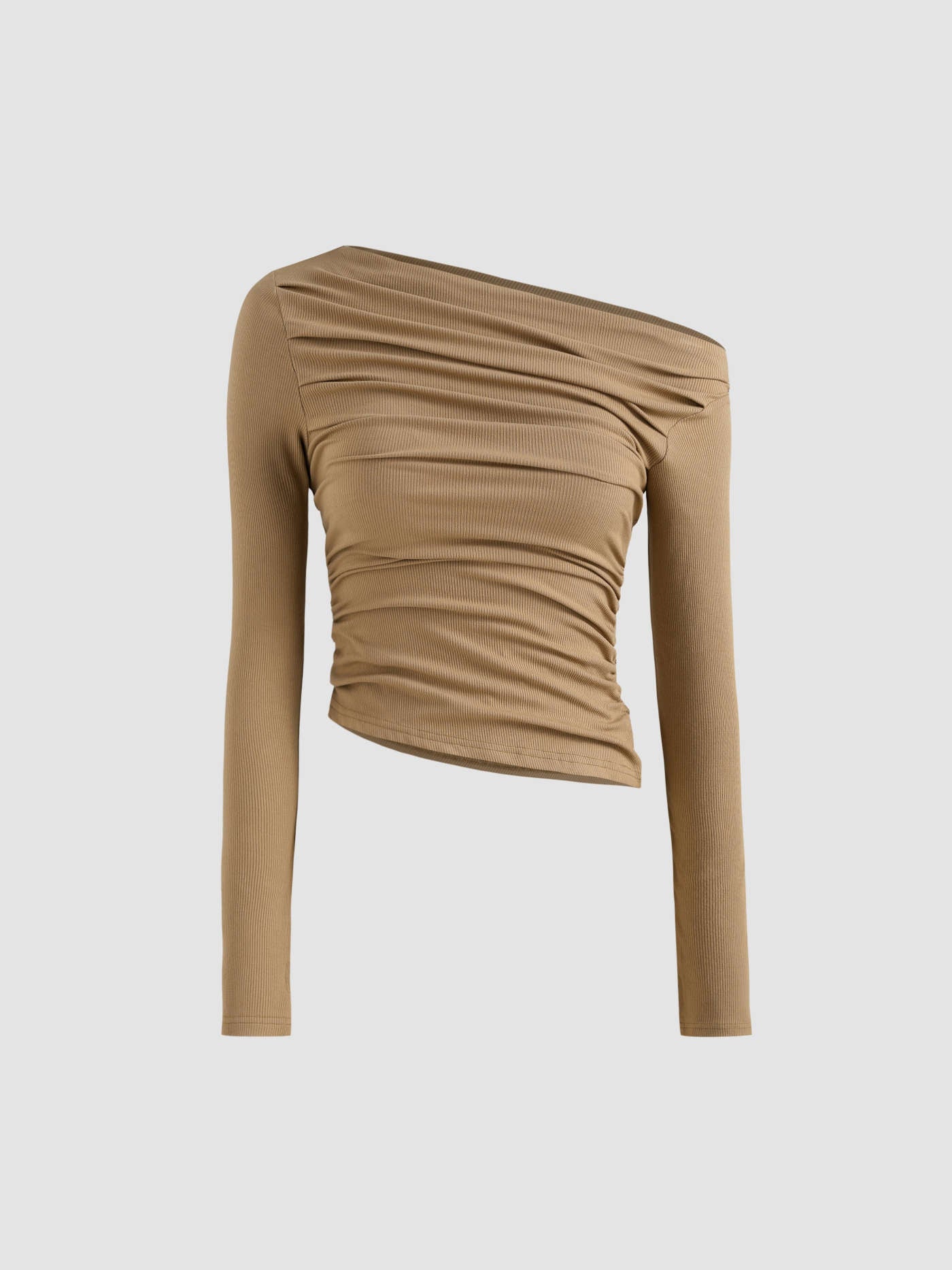 Solid Asymmetrical Neck Long Sleeve Top - LA FEMME WANDERER
