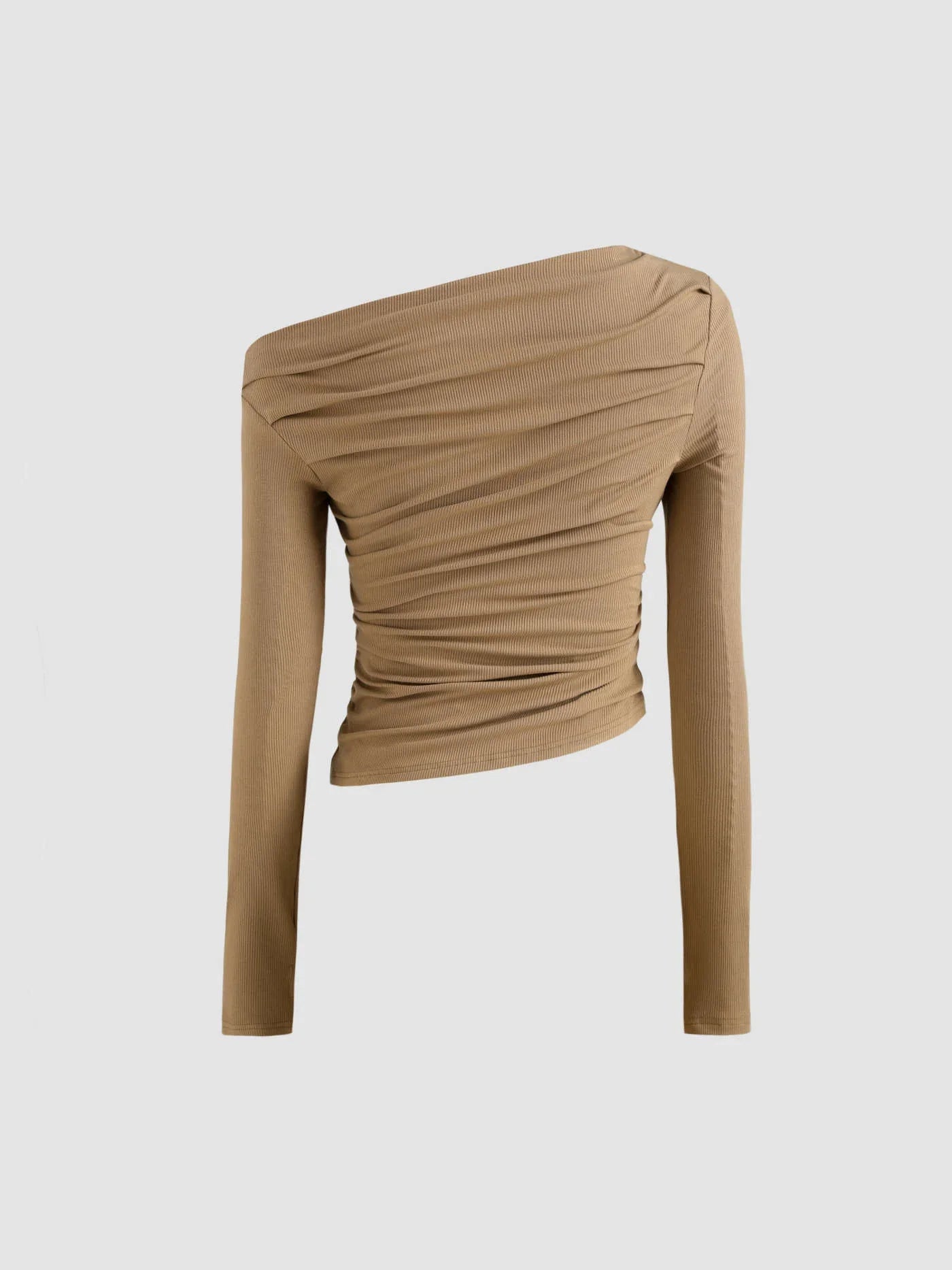 Solid Asymmetrical Neck Long Sleeve Top - LA FEMME WANDERER