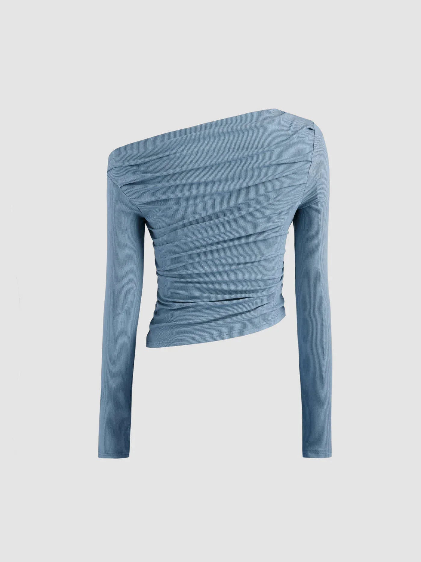 Solid Asymmetrical Neck Long Sleeve Top - LA FEMME WANDERER