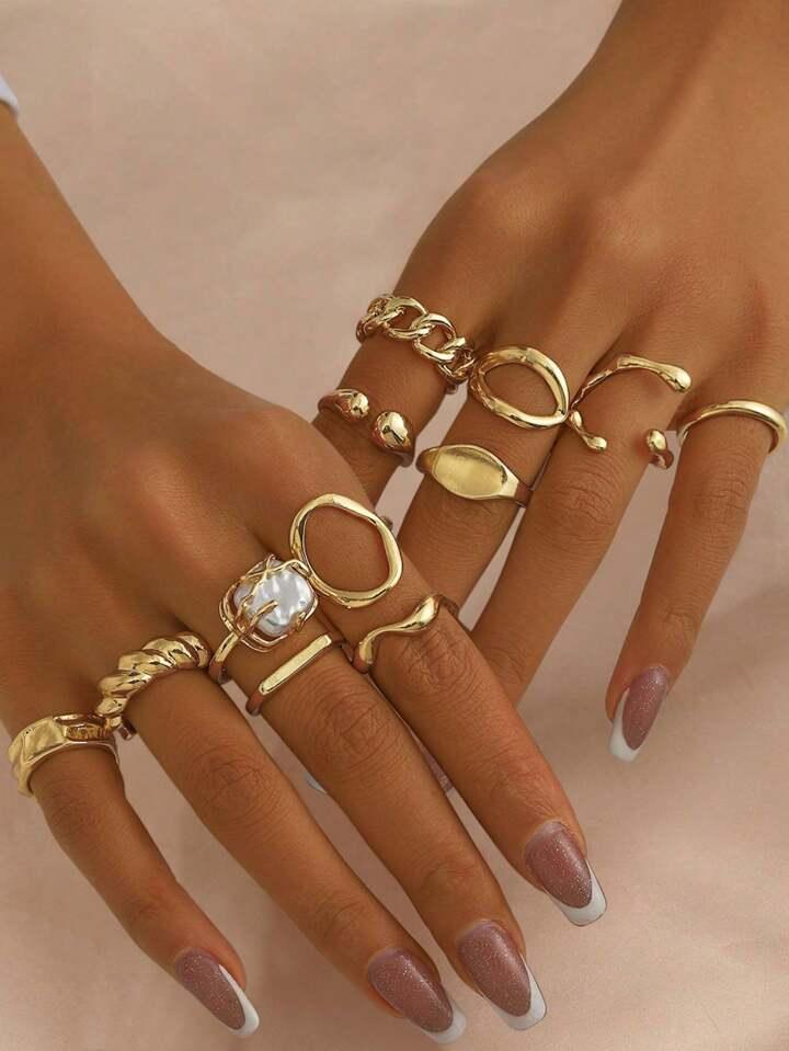 12-Piece Vintage Design Geometric Ring Set - LA FEMME WANDERER