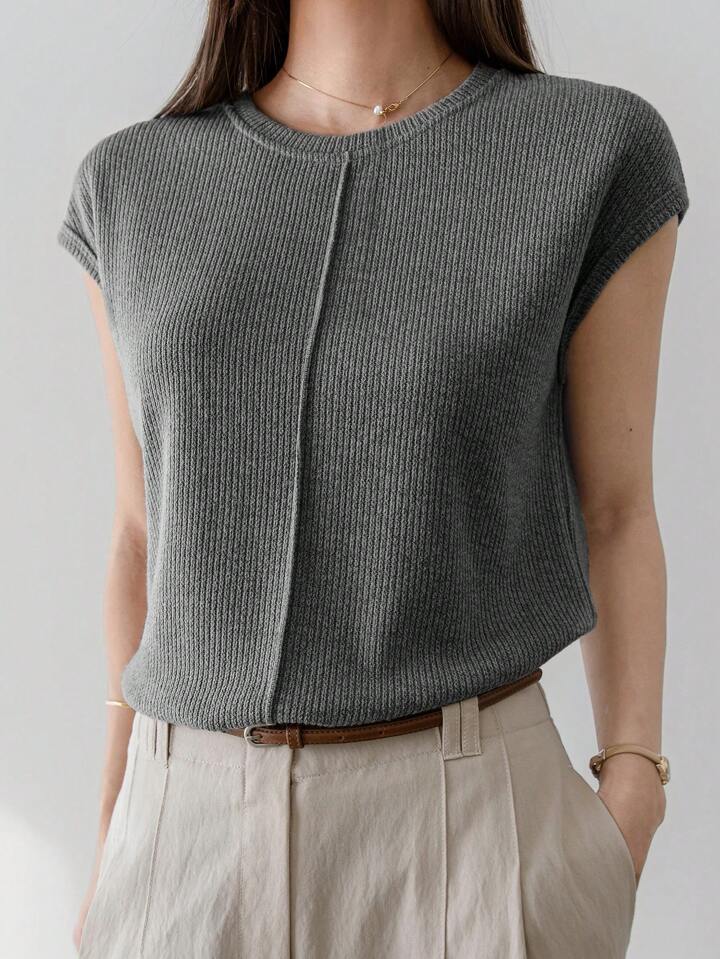 Minimal Style Ribbed Sweater Top