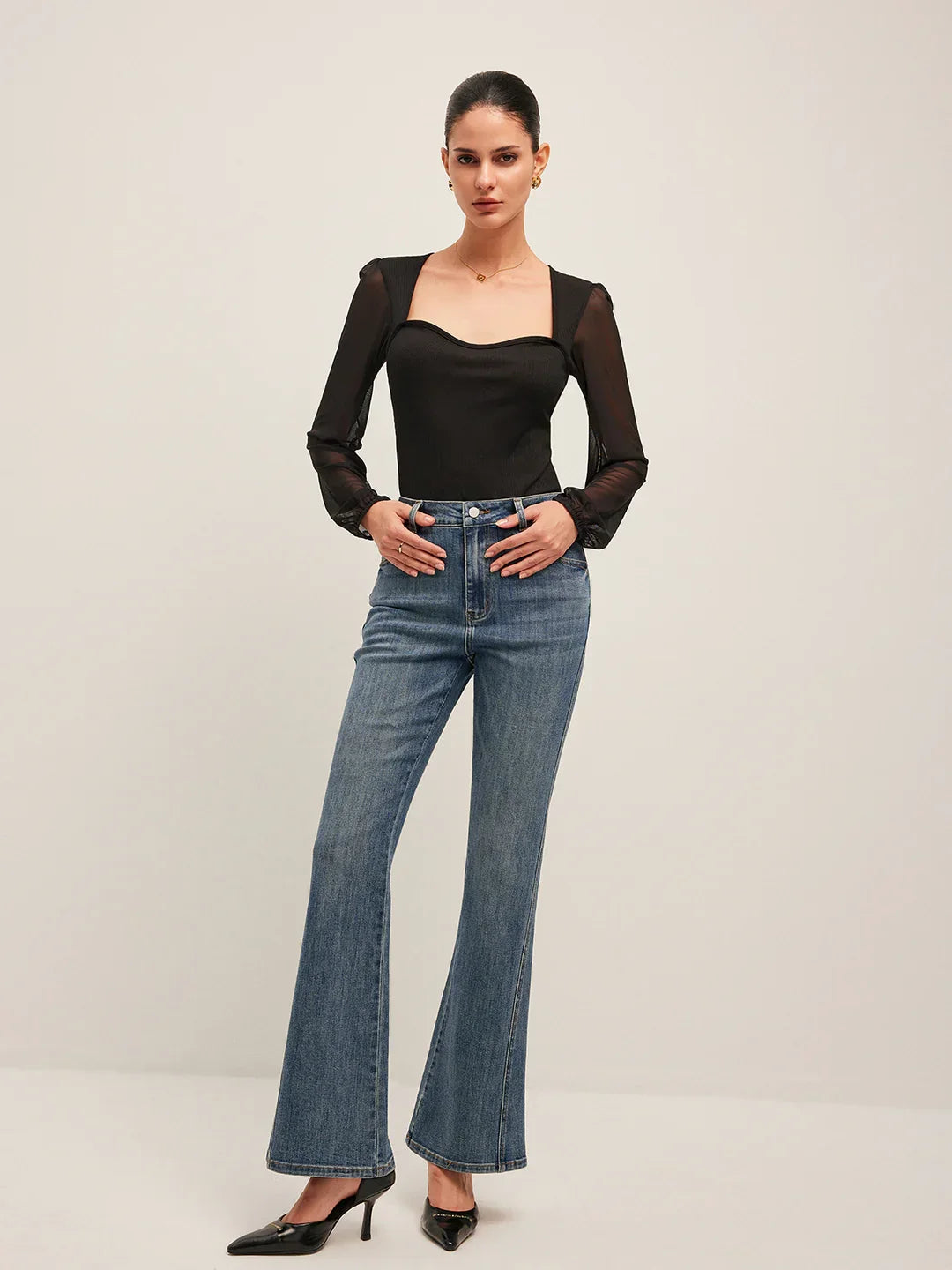 Casual Style Flared Mid-Waisted Skinny Jeans - LA FEMME WANDERER