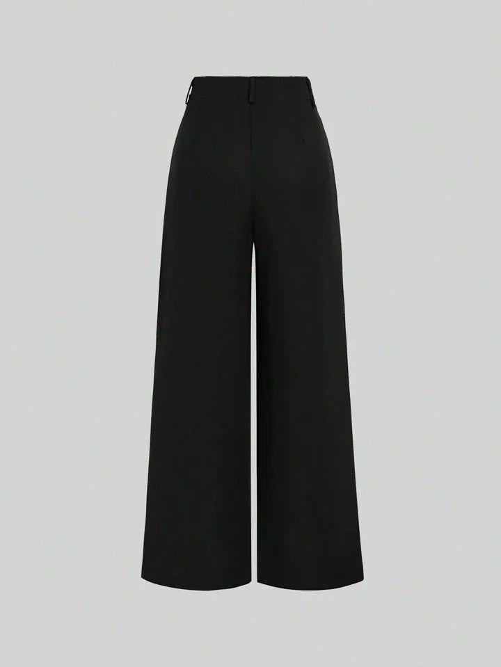 High-Waisted Wide‑Leg Black Trousers - LA FEMME WANDERER