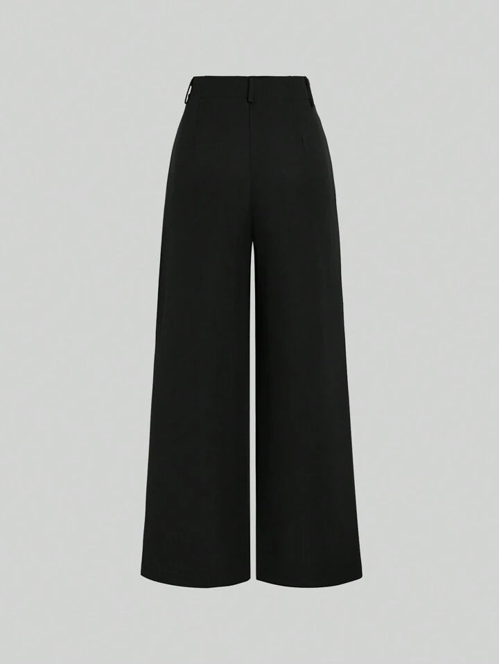 High-Waisted Wide‑Leg Black Trousers - LA FEMME WANDERER
