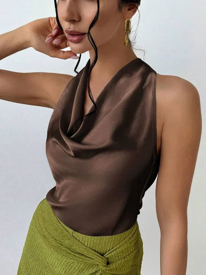 Always Elegant Halter Neck Backless Top - LA FEMME WANDERER