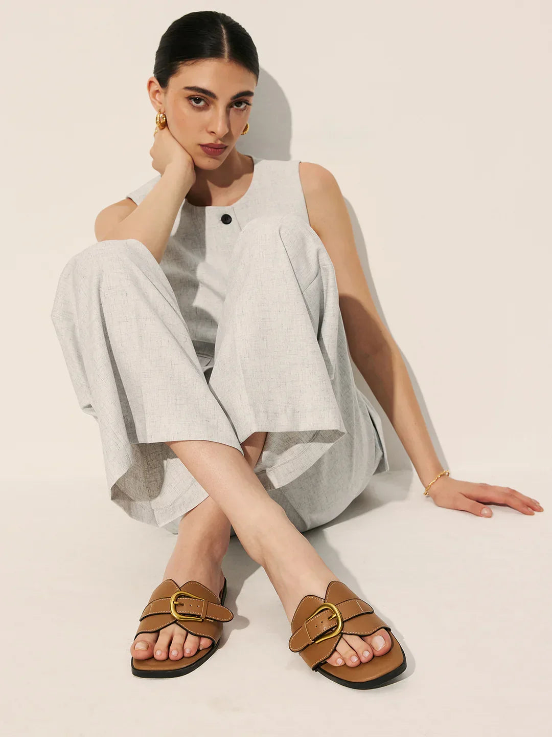 Always Chic Buckled Strap Slide Sandals - LA FEMME WANDERER