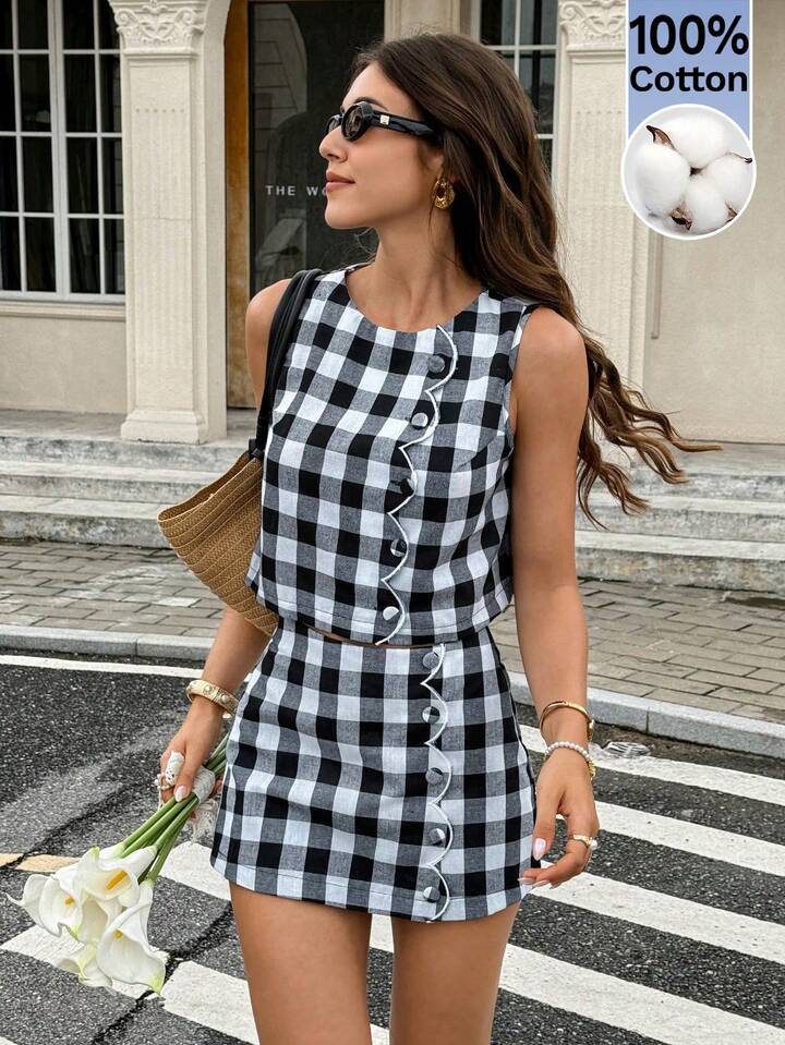 Sleeveless Embroidered Top & High-Waist Mini Skirt Co-Ord Outfit