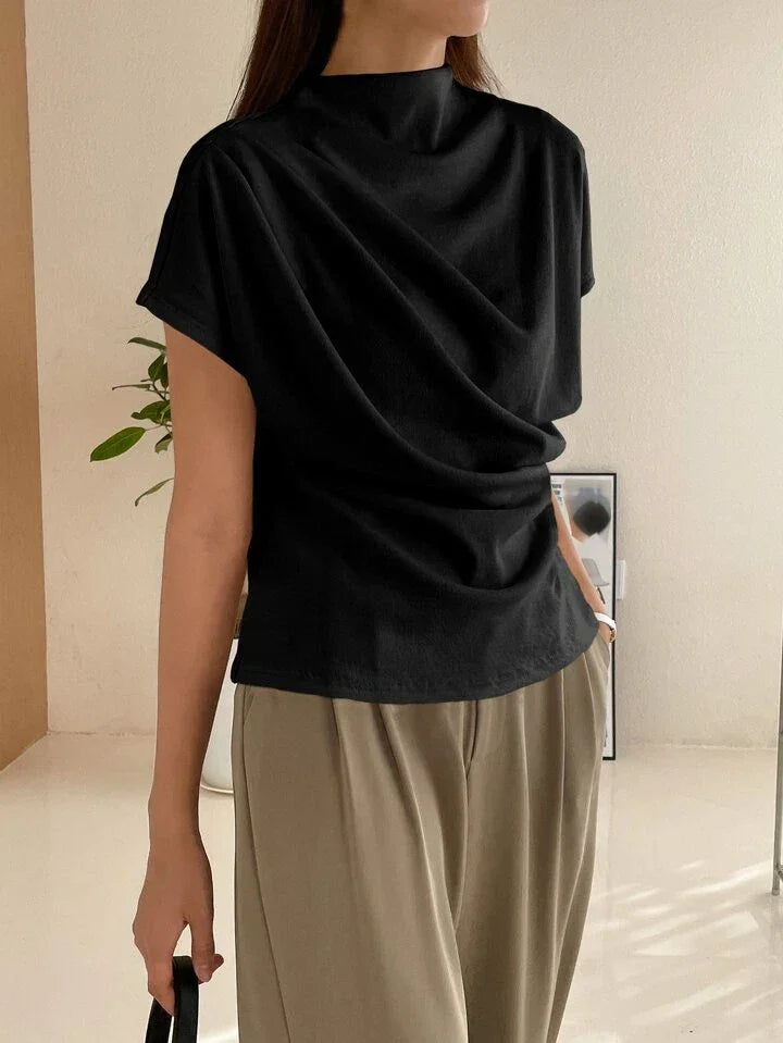 Casual Chic Solid Color Funnel Neck Blouse - LA FEMME WANDERER