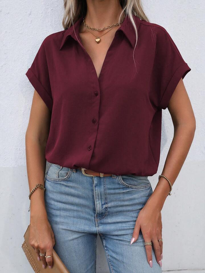 Must-have Short-sleeved Lapel Button Shirt Top - LA FEMME WANDERER