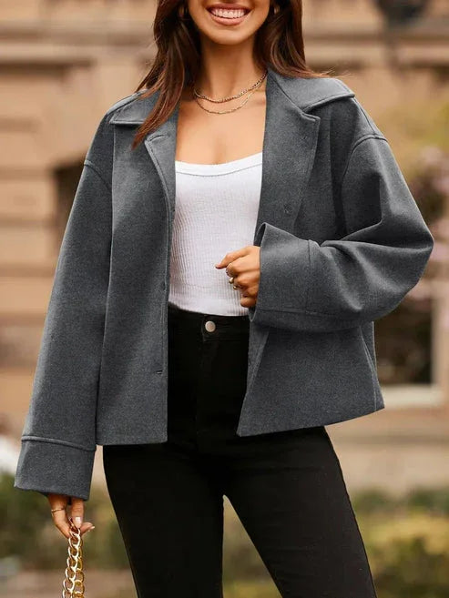 Women's Short Small Suit Long Sleeve Button Coat - LA FEMME WANDERER
