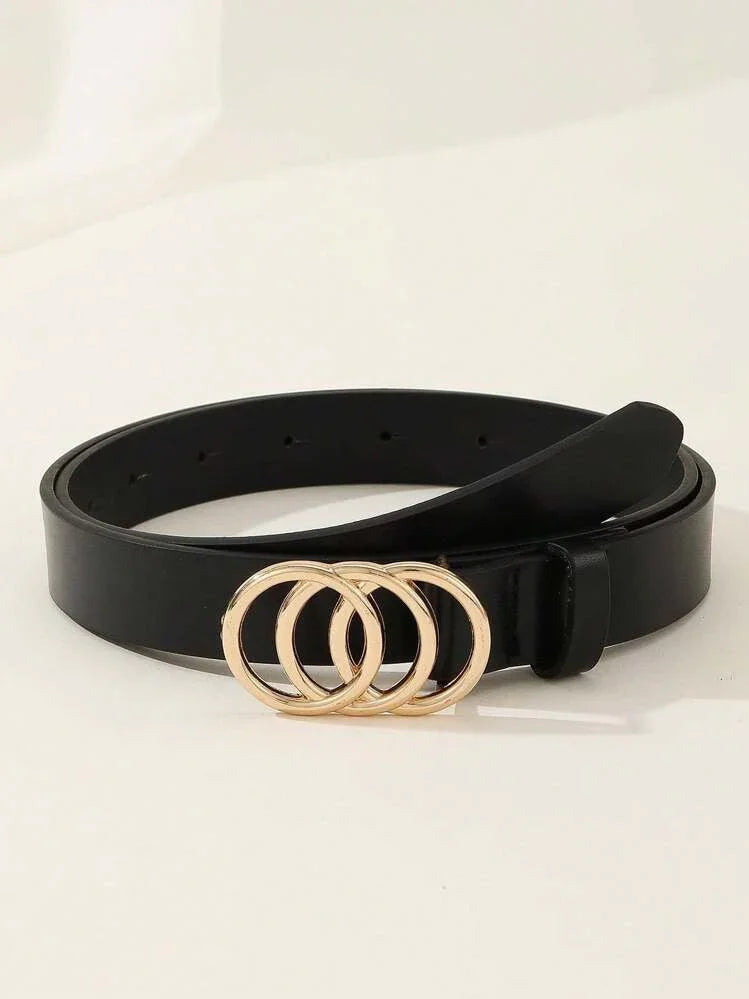 Black Belt with Triple Gold Ring Buckle - LA FEMME WANDERER