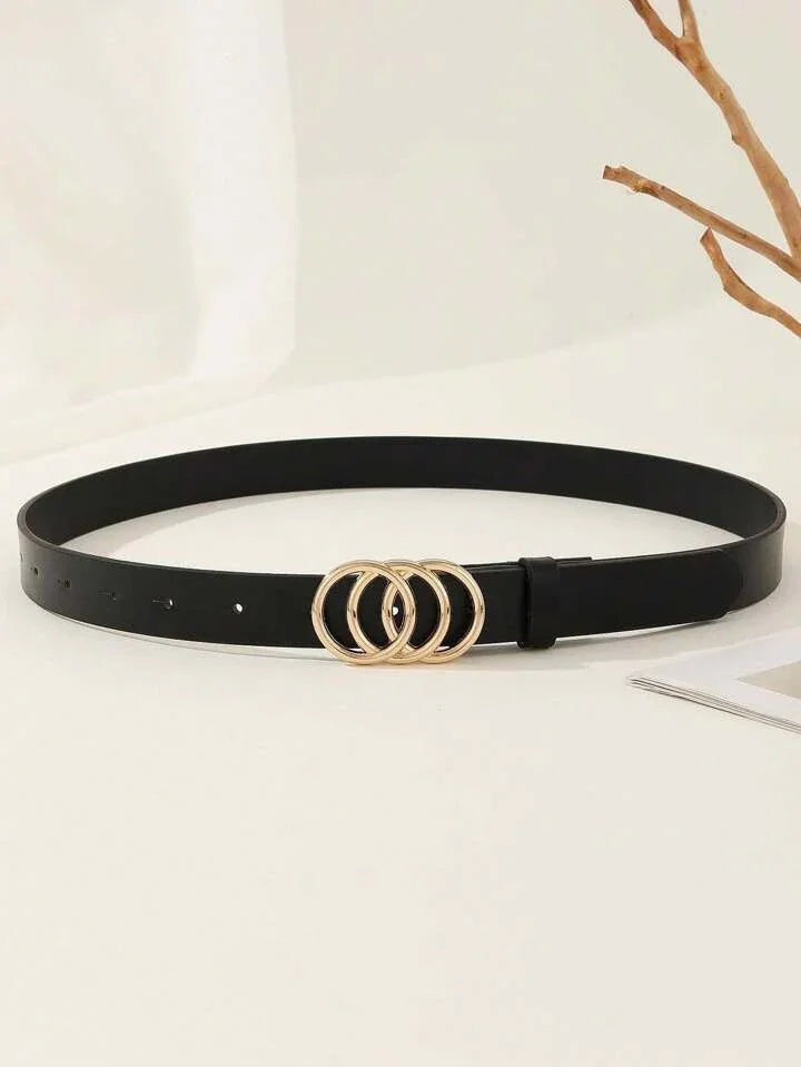 Black Belt with Triple Gold Ring Buckle - LA FEMME WANDERER