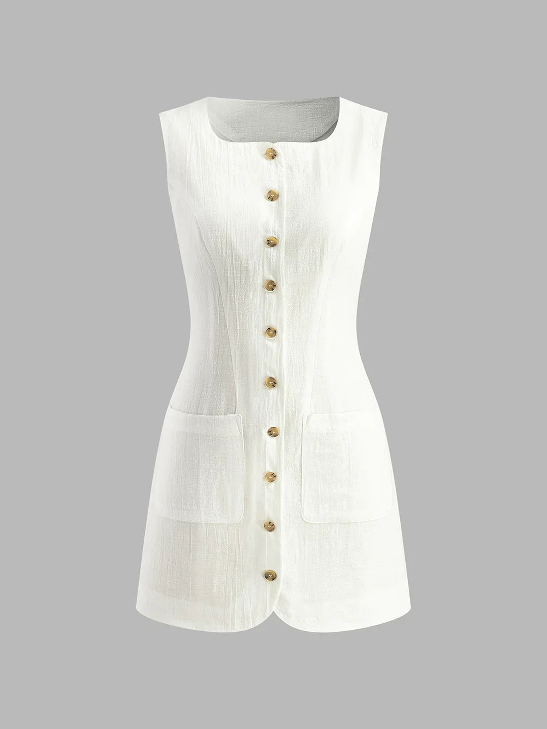 Casual Cotton Button-Front Short Dress - LA FEMME WANDERER