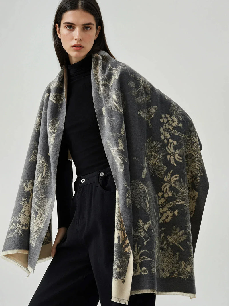Jacquard-Schal mit Blumenmuster und Quastenkanten für den Alltag