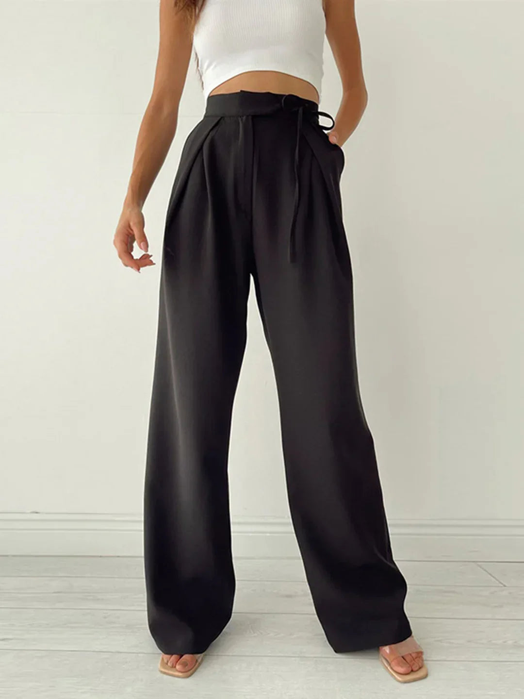 Fall Winter Commuter Mopping Wide Leg Trousers - LA FEMME WANDERER