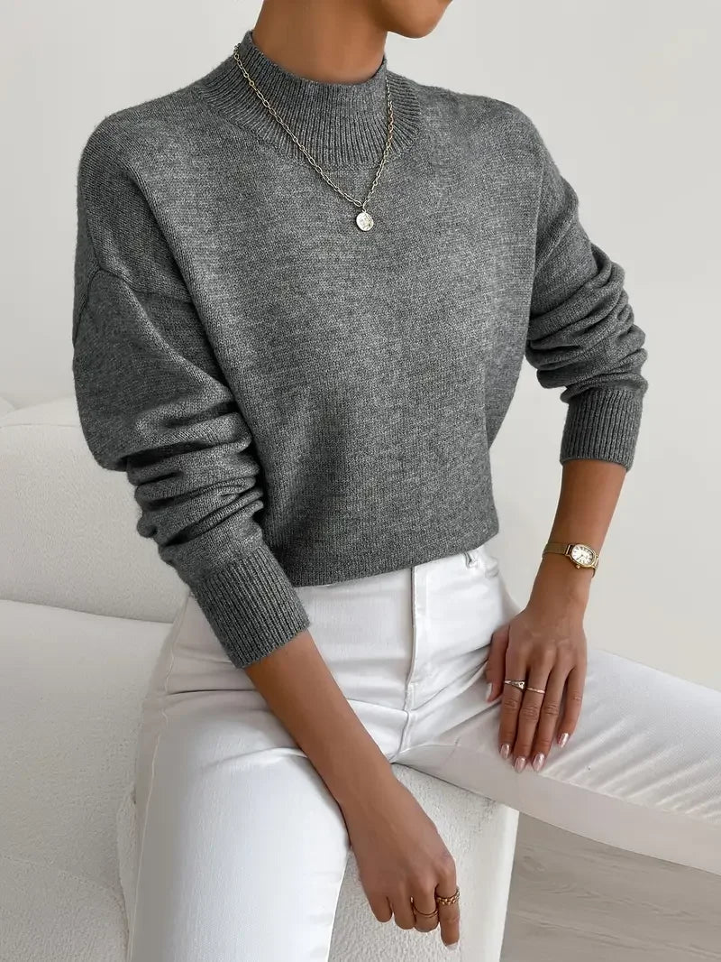 Half Turtleneck Solid Color Long Sleeve Knitted Sweater - LA FEMME WANDERER